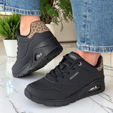 Womens Skechers 177093 Bubble Heel Trainer - Black Uno Leopard - Black