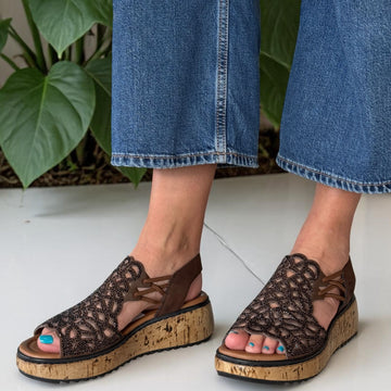 Womens Rieker V1765 Brown Wedge Sandal - Brown