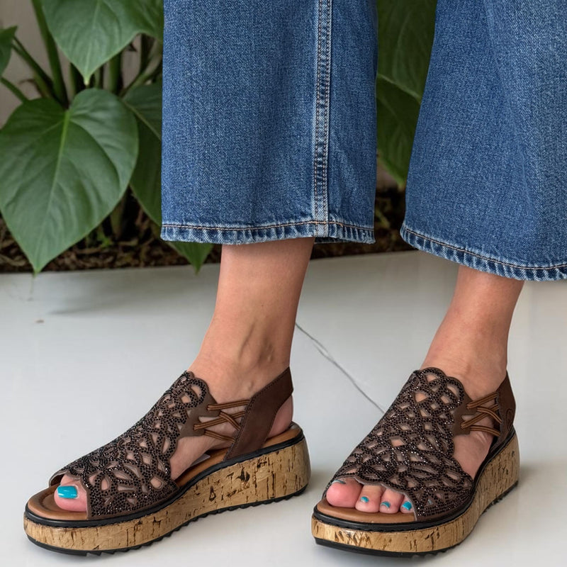 Womens Rieker V1765 Brown Wedge Sandal - Brown