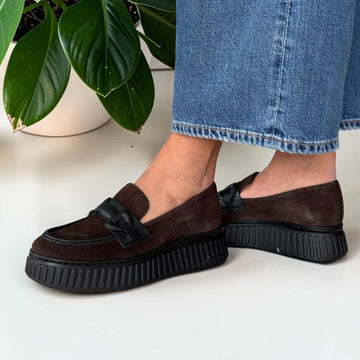 Womens Wonders 5203 Loafers - Brown Suede