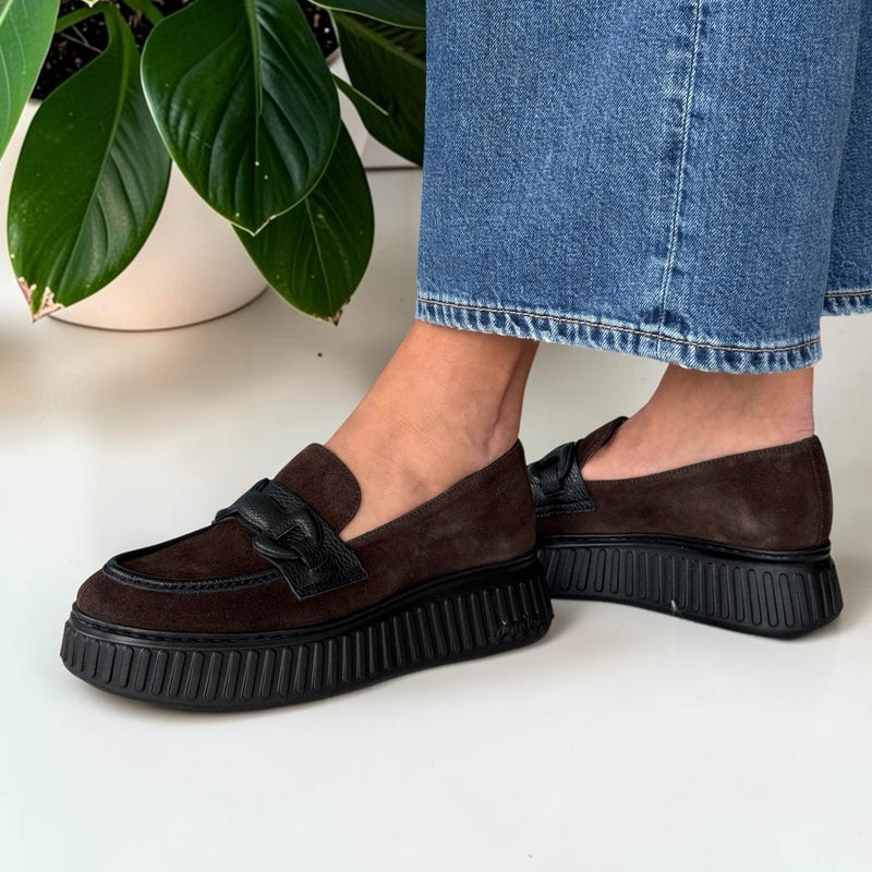 Womens Wonders 5203 Loafers - Brown Suede
