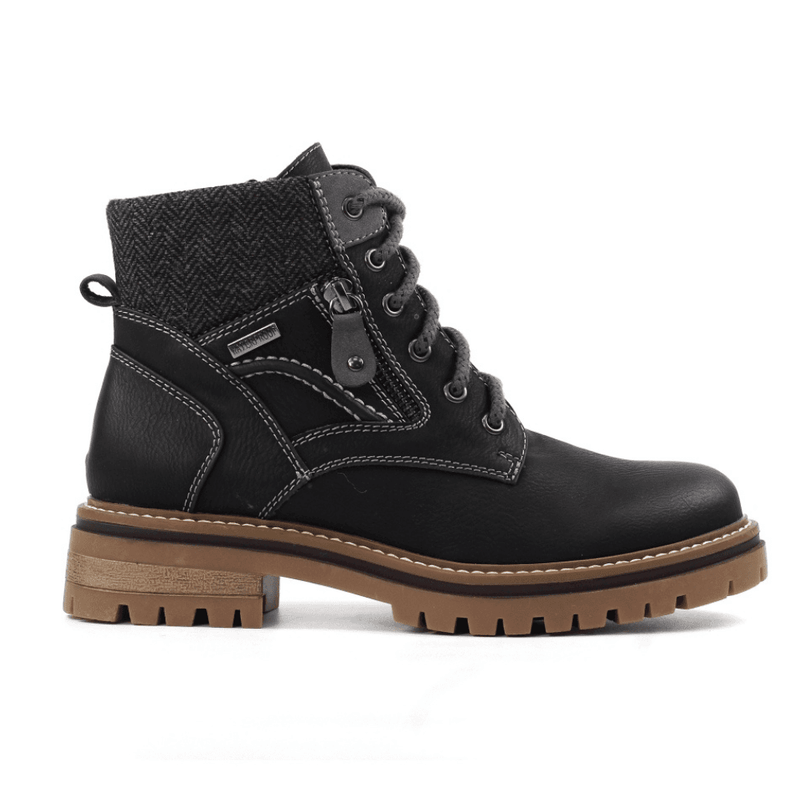 Womens Lunar Caramel Black Lace and Side Zip Boots (Waterproof) - Black