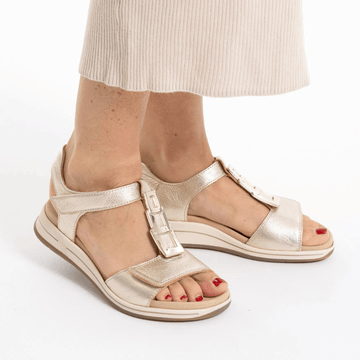 Womens Ara Osaka Gold Square Brooch Velcro Sandals - Gold
