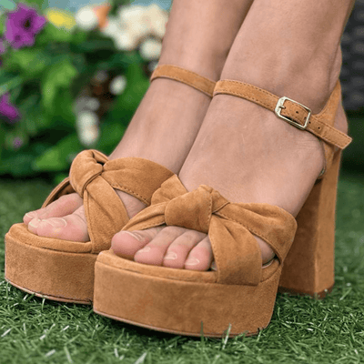 Womens Unisa Umi Brown Suede Tie Front Platform Heeled Sandals - Brown