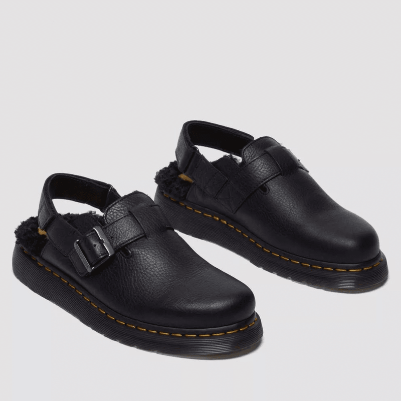Womens Dr Martens Jorge II Black Ambassador Faux Fur Lined Mules - Black