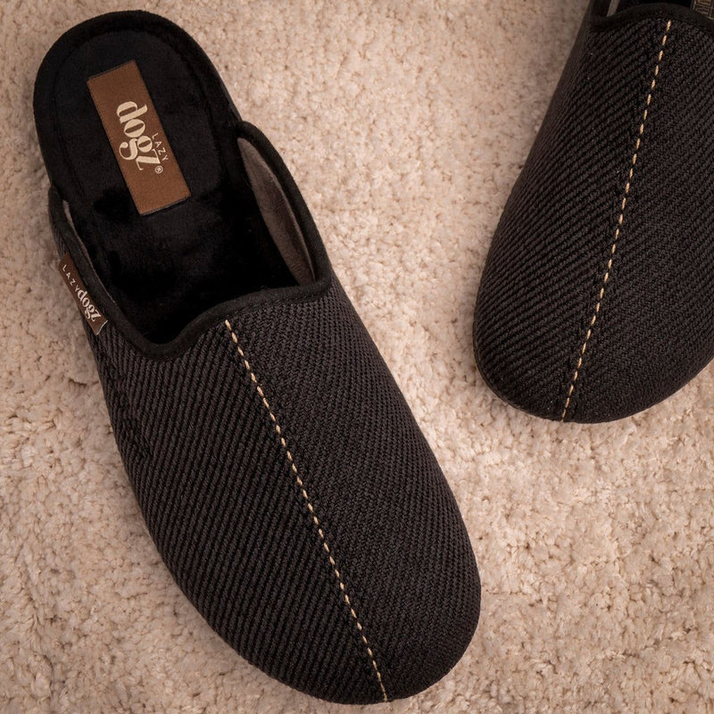 Mens Lazy Dogz Paul Black Slippers - Black
