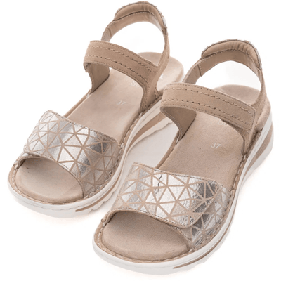 Womens Ara Tampa Beige Metallic Geometric Velcro Strap Sandals - Beige Gold