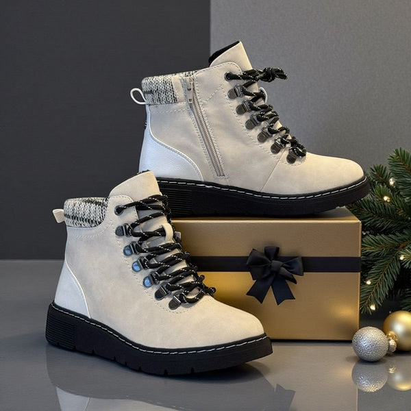 Womens Lotus Myrtle Laced Ankle Boots- Waterproof - Winter White