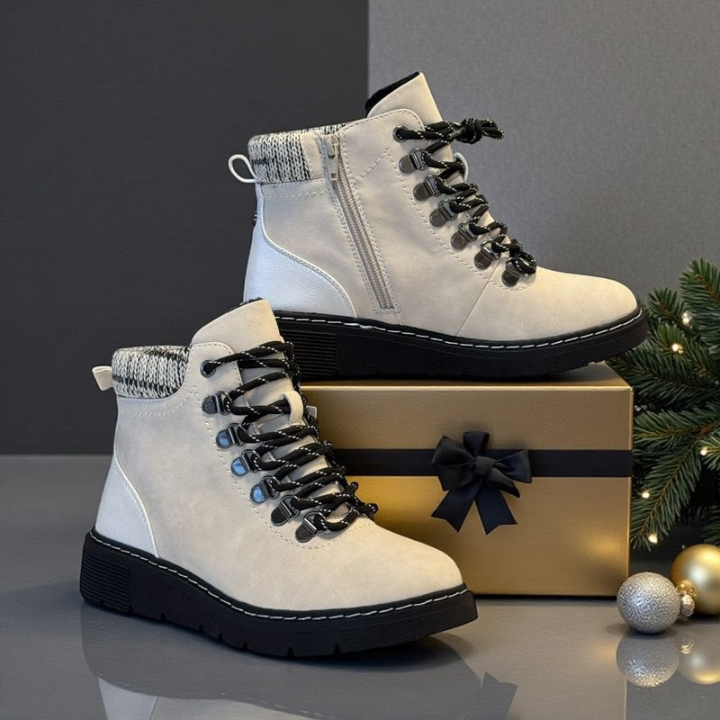 Womens Lotus Myrtle Laced Ankle Boots- Waterproof - Winter White