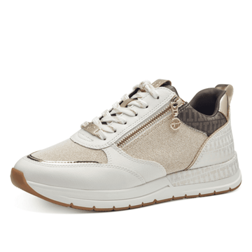 Womens Tamaris 23732 Wedge Side Zip Monogram Trainers - Ivory Combi
