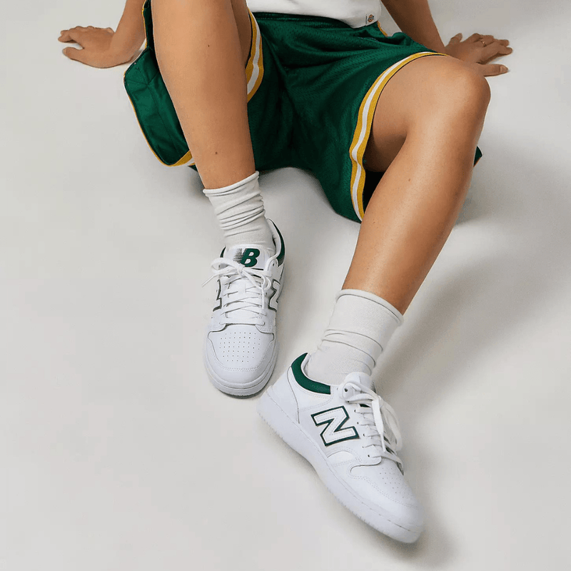 Womens Unisex New Balance 480 - White & Green - White with Timberwolf