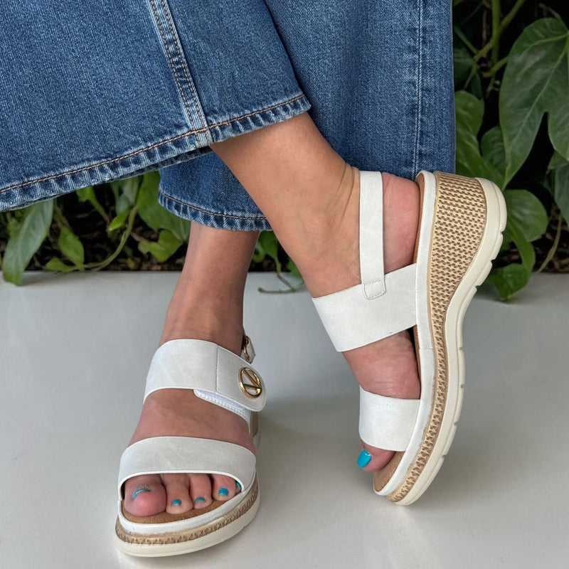 Womens Redz 3K9791 Off White Wedge Sandals - Off White