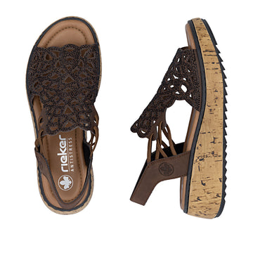 Womens Rieker V1765 Brown Wedge Sandal - Brown