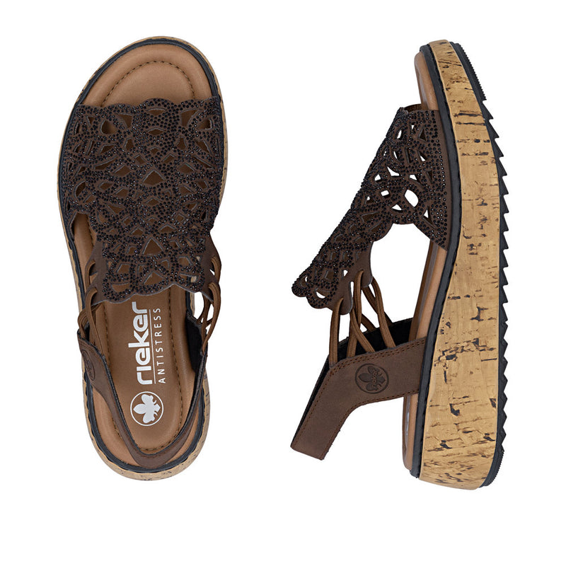 Womens Rieker V1765 Brown Wedge Sandal - Brown