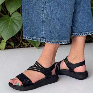 Womens Jana 28771 Diamante Diagonal Strap Comfort Sandals - Black