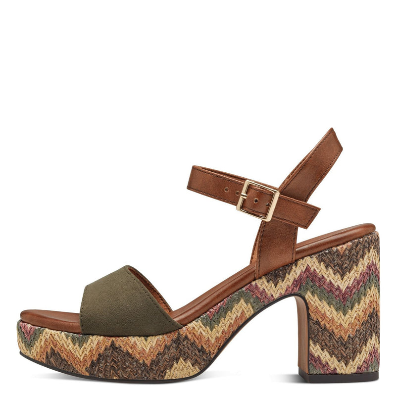 Womens Marco Tozzi 28008 Heeled Sandals - Khaki Combination