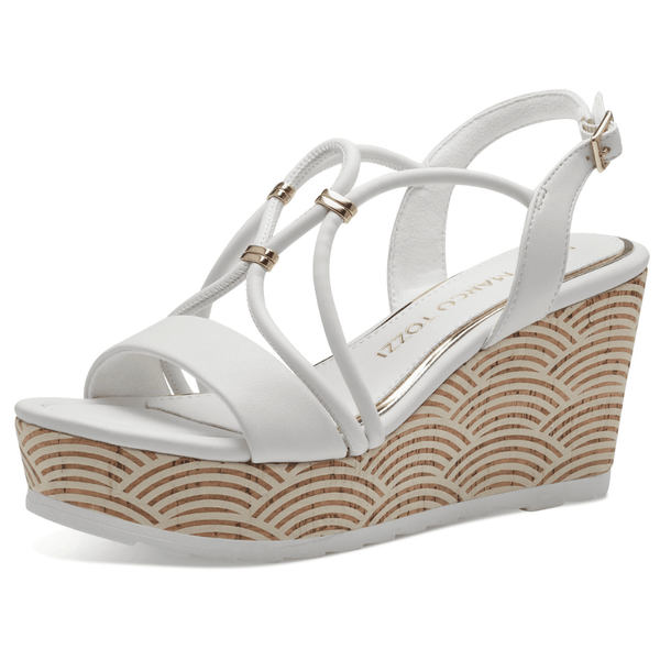 Womens Marco Tozzi 28349 White Wedge Sandals - White