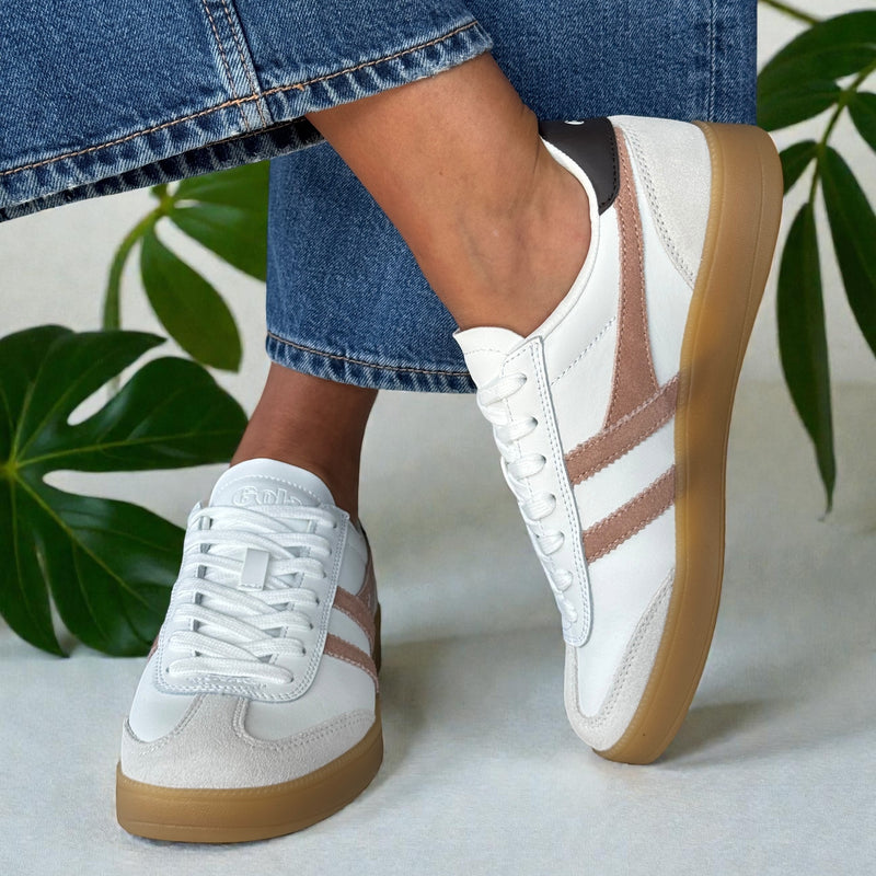 Womens Gola Viper White and Brown Gum Sole Trainers - White