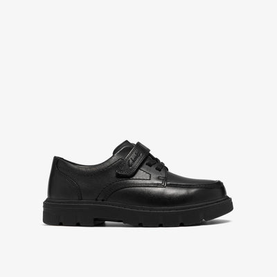Boys Clarks Lorcam Lane Junior Black School Shoes - Black Leather
