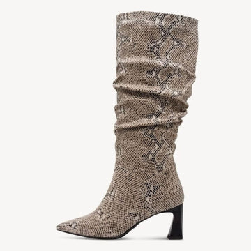 Womens Tamaris 25507 Beige Snake Print Slouch Boots - Beige Snake Print