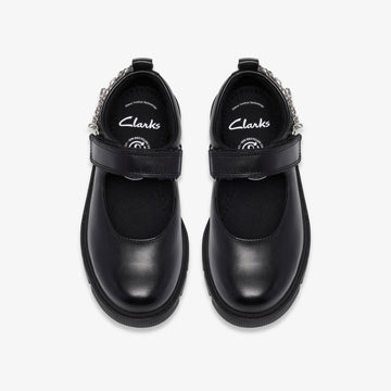 Girls Clarks Lorcam Charm Kid Black School Shoes - Black