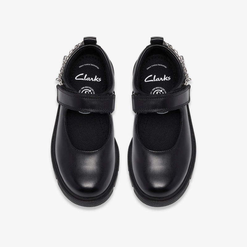 Girls Clarks Lorcam Charm Kid Black School Shoes - Black