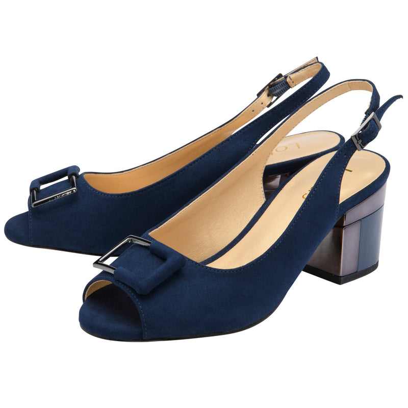 Womens Lotus ULS625 Navy Microfibre Elena Slingback Shoes - Navy