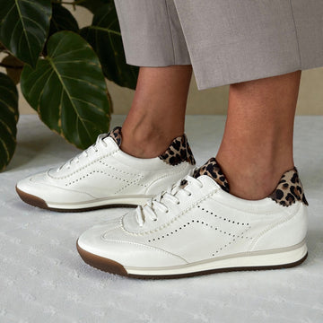 Womens Gabor 83.432 White with Leopard Heel Tennis Trainers - White