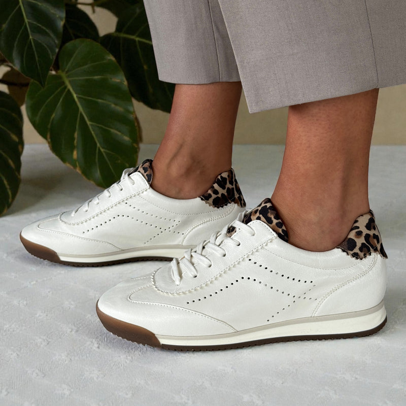 Womens Gabor 83.432 White with Leopard Heel Tennis Trainers - White