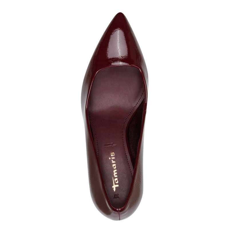 Womens Tamaris 22424 Merlot Patent Court Shoes - Merlot Patent