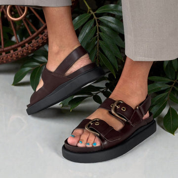 Womens Clarks Aristella Bay Double Buckle Sandals - Dark Brown