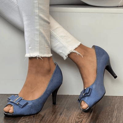 Womens Sorento Ashridge Blue Crackle Peep Toe Bow Heels - Blue