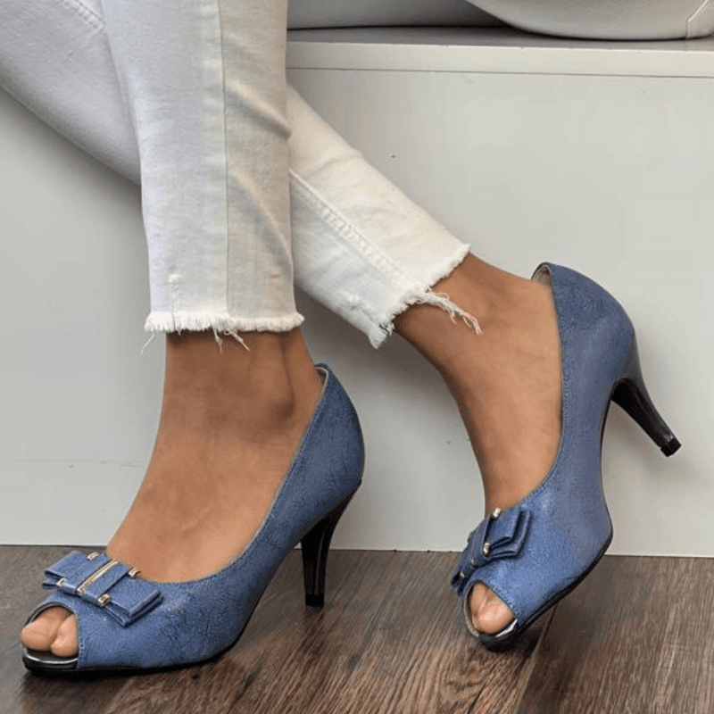 Womens Sorento Ashridge Blue Crackle Peep Toe Bow Heels - Blue