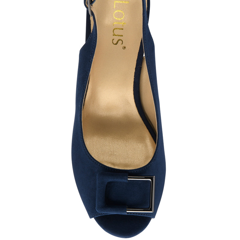 Womens Lotus ULS625 Navy Microfibre Elena Slingback Shoes - Navy