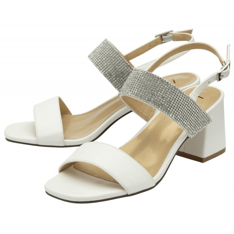 Womens Lotus Ladies Elisena Diamante Block Heel Sandals - White