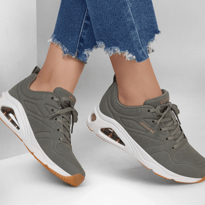 Womens Skechers Tres-Air Uno Bubble Trainers - Olive