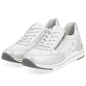 Womens Remonte R6700 Silver Print Wedge Trainers - White