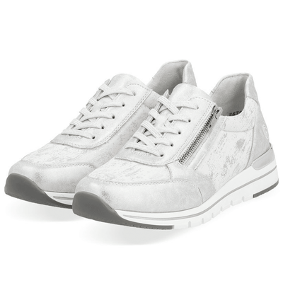 Womens Remonte R6700 Silver Print Wedge Trainers - White