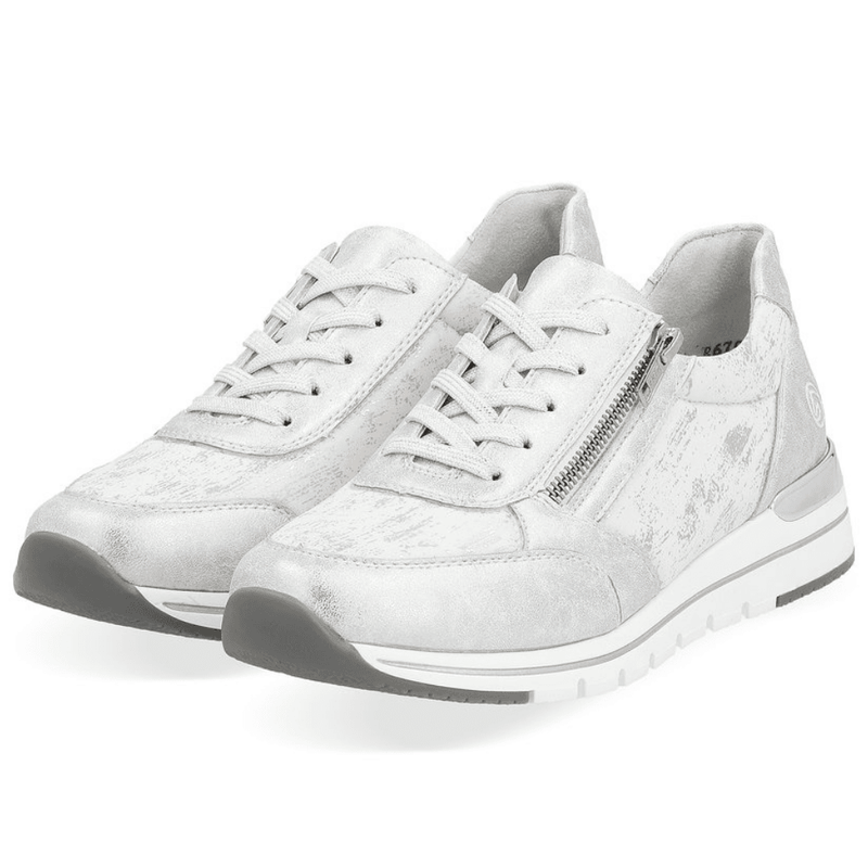 Womens Remonte R6700 Silver Print Wedge Trainers - White
