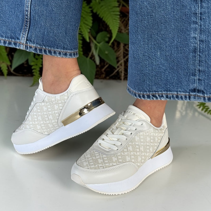 Womens Tommy Hilfiger Monogram Chunky Court Trainers - Ivory Silk