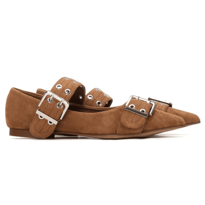 Womens Refresh 175091 Buckle Ballerina Pumps - Camel