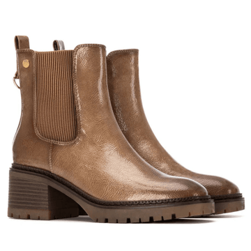 Womens Xti 144277 Beige Patent Block Heel Chelsea Boots - Beige Gold