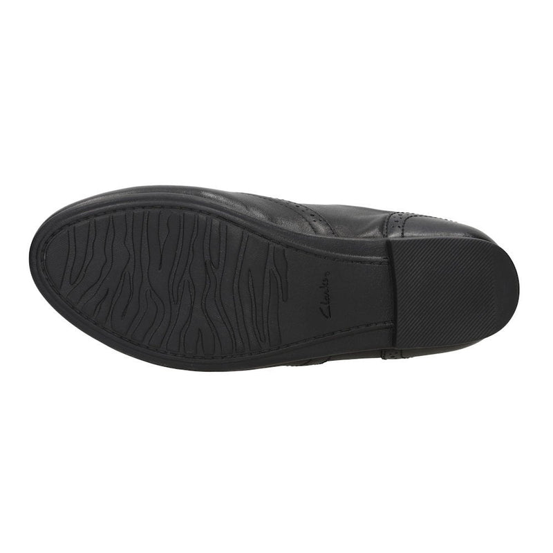 Junior Clarks Jules Walk Black Leather Girls Lace Up School Shoes - Black