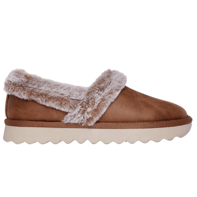Womens Skechers Cozy Up Faux Fur Trim Slippers - Chestnut