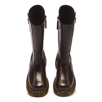 Unisex Dr. Martens Buzz Hi Dark Brown Gloss Leather Long Boots - Dark Brown