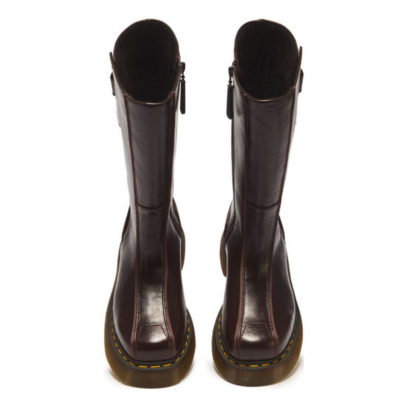 Unisex Dr. Martens Buzz Hi Dark Brown Gloss Leather Long Boots - Dark Brown