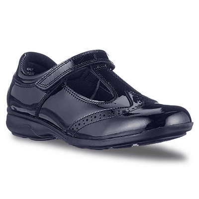 Term Girls Janine T-Bar Velcro School Shoes - Black Patent - Black