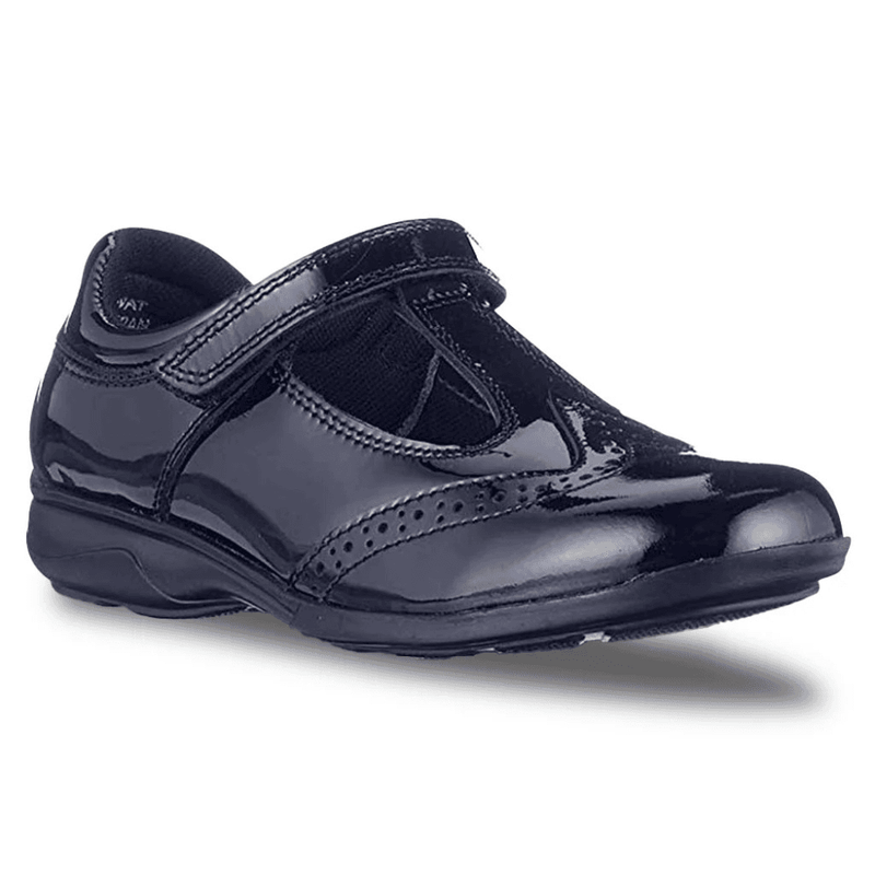 Term Girls Janine T-Bar Velcro School Shoes - Black Patent - Black