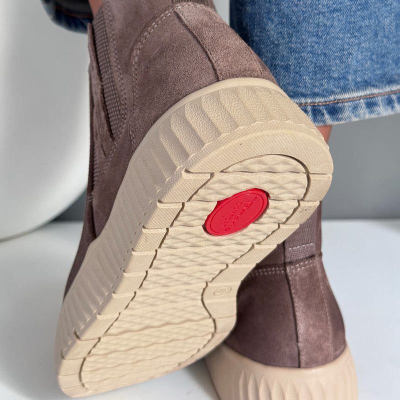 Womens Tamaris 85405 Mushroom Suede Ankle Boots - Mushroom Suede