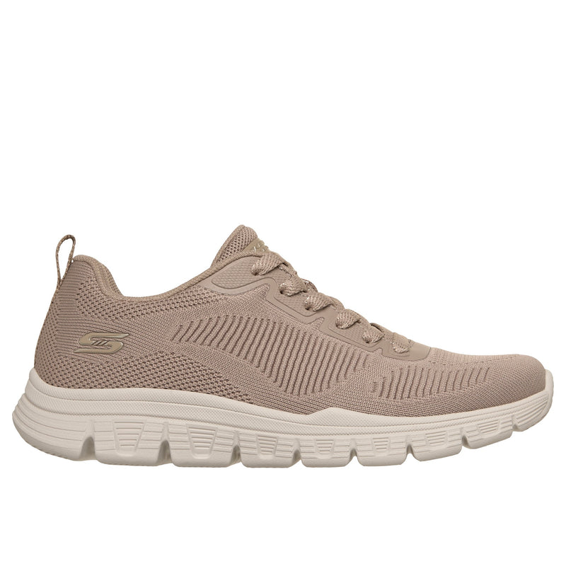 Womens Skechers 117700 Engineered Knit Lace Up Bobs B Lite Trainer - Taupe